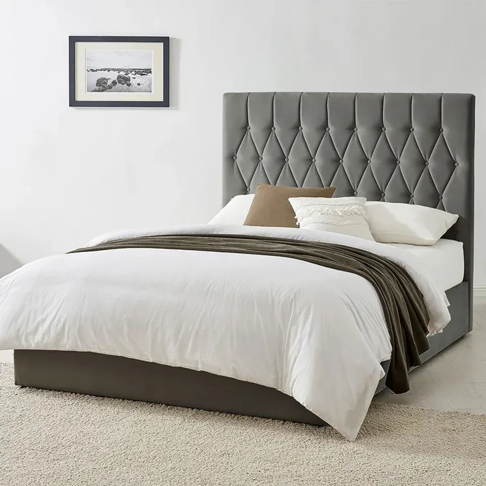 BOXED JEVON UPHOLSTERED OTTOMAN BED (1 OF 3 BOXES)