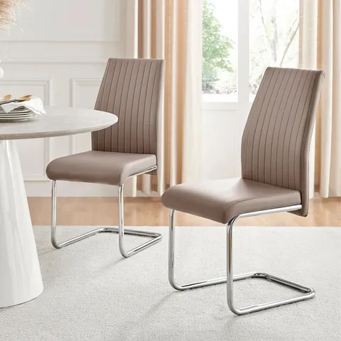 BOXED 2X LORENZO CAPPUCCINO BEIGE FAUX LEATHER DINING CHAIRS