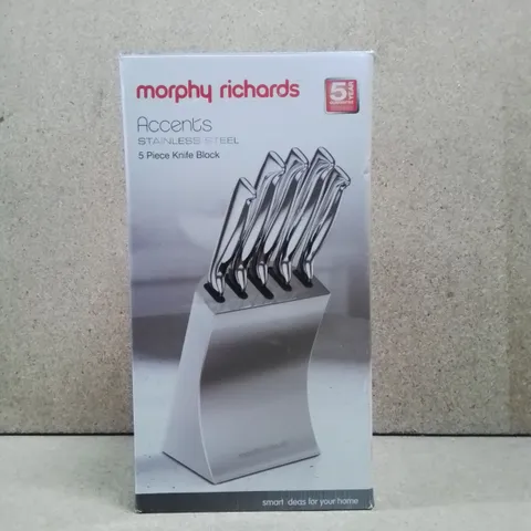 BOXED MORPHY RICHARDS STAINLESS STEEL 5 PIECE KNIFE BLOCK