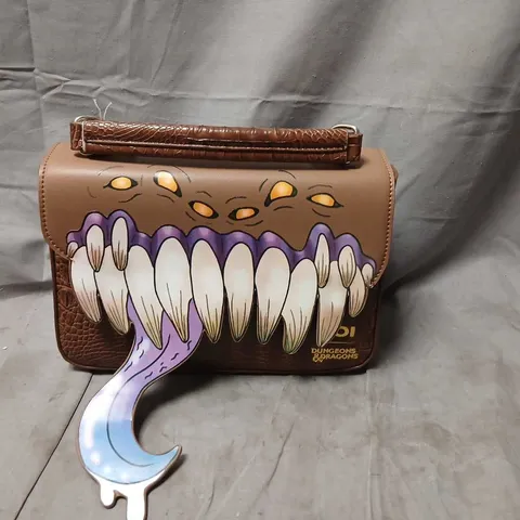 KOI DUNGEONS & DRAGONS HANDBAG WITH MONSTROUS TEETH MOUTH GRAPHIC β BROWN FAUX LEATHER