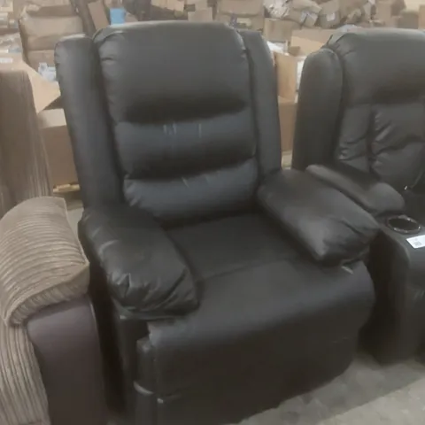 DESIGNER BLACK FAUX LEATHER UPHOLSTERED POWER RECLINER CHAIR 