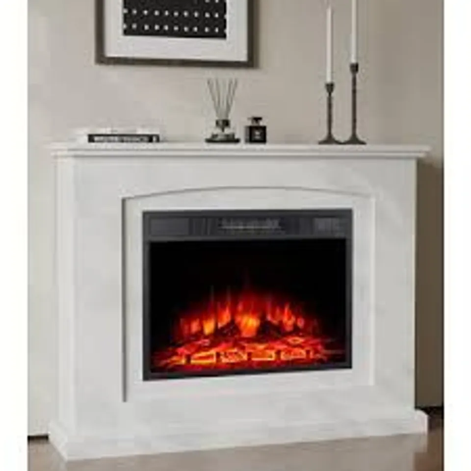BOXED 100CM/39" ELECTRIC FIREPLACE SUITE, REALISTIC FLAME EFFECT WITH FREESTANDING