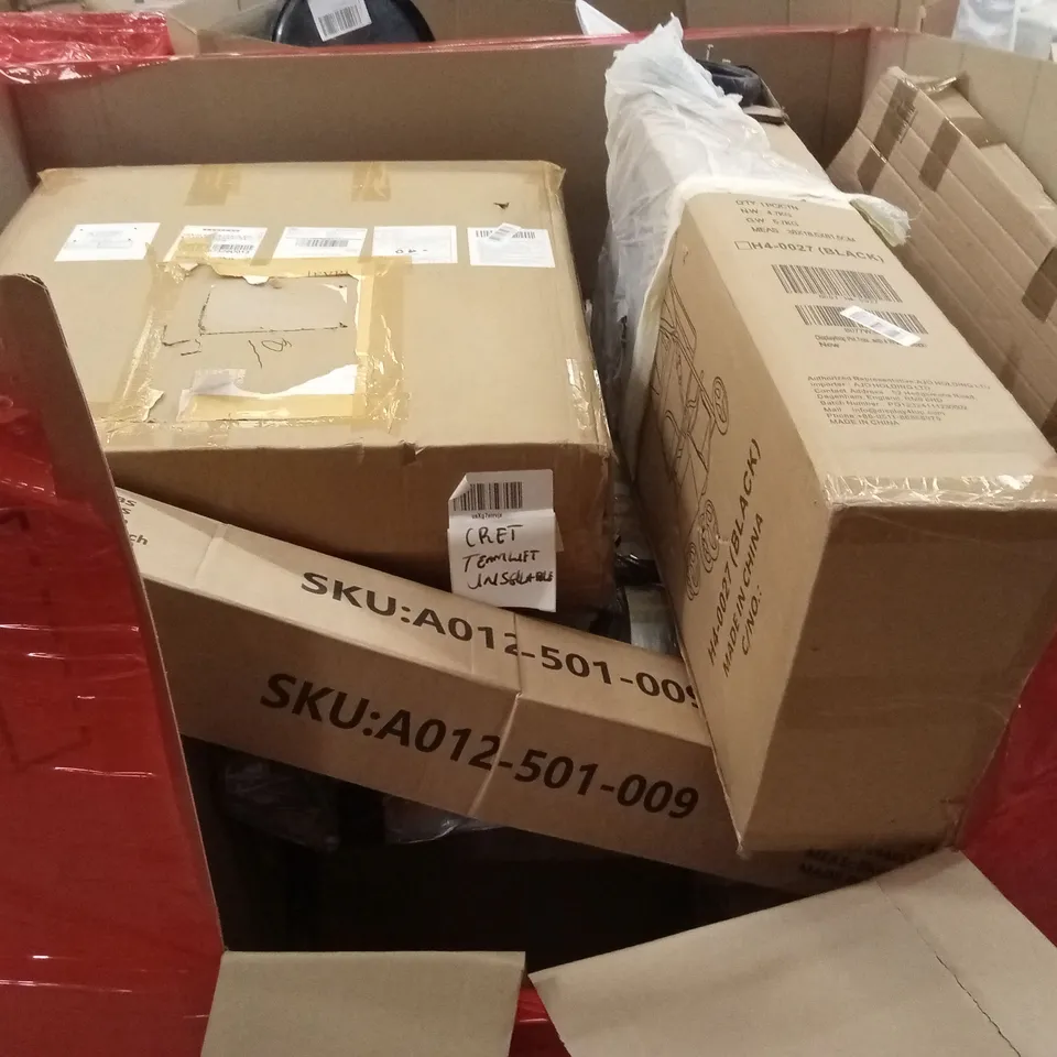 PALLET OF ASSORTED HOUSEHOLD GOODS AND PRODUCTS TO INCLUDE; BOXED FURNITURE ETC