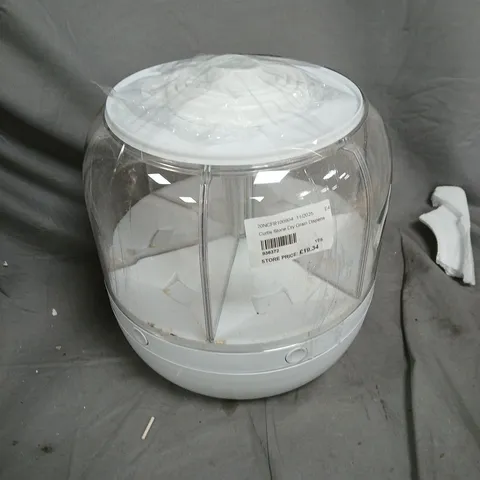 CURTIS STONE DRY GRAIN DISPENSER – CLEAR JAR, WHITE BASE