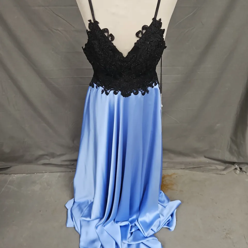 KISS ME KATE EMBELLISHED PROM DRESS IN BLACK/BLUE SATIN SIZE 8