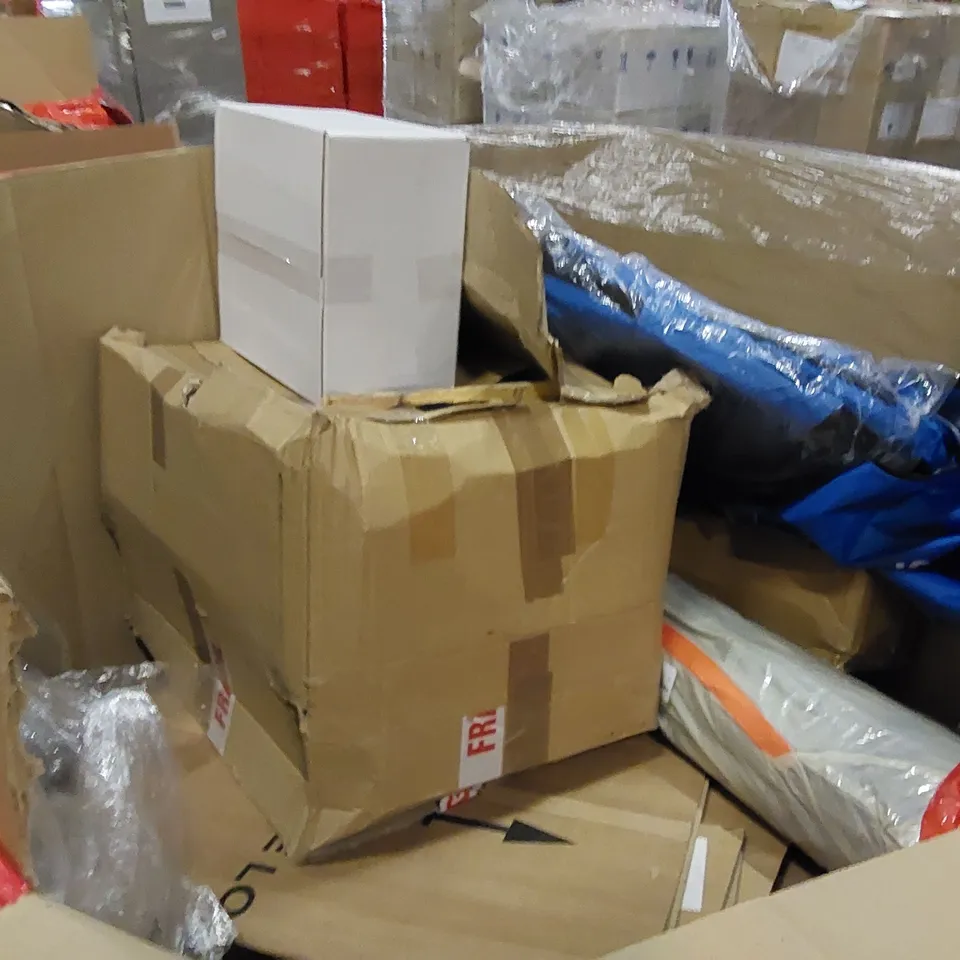 PALLET TO CONTAIN ASSORTED HOUSEHOLD ITEMS. INCLUDES TENTS, BOXED FURNITURE ETC