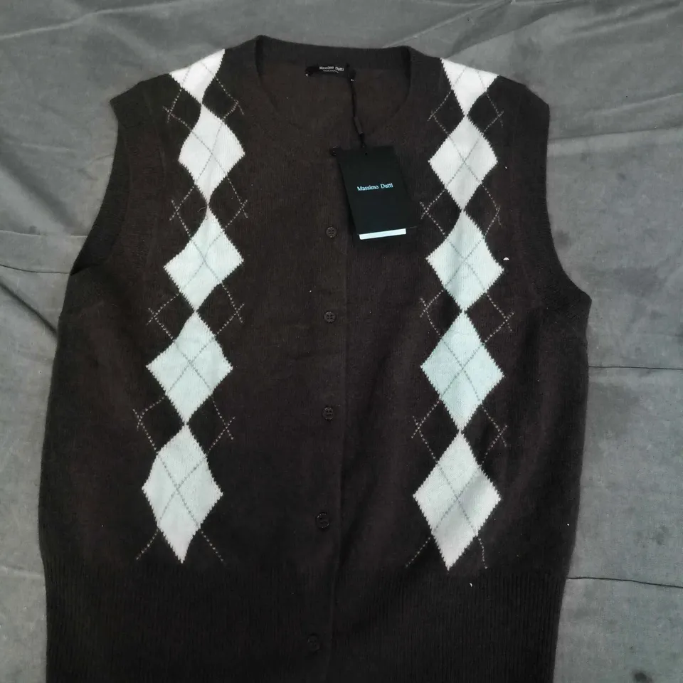 MASSIMO DUTTI MEN'S BROWN ARGYLE KNIT CARDIGAN - UK 10