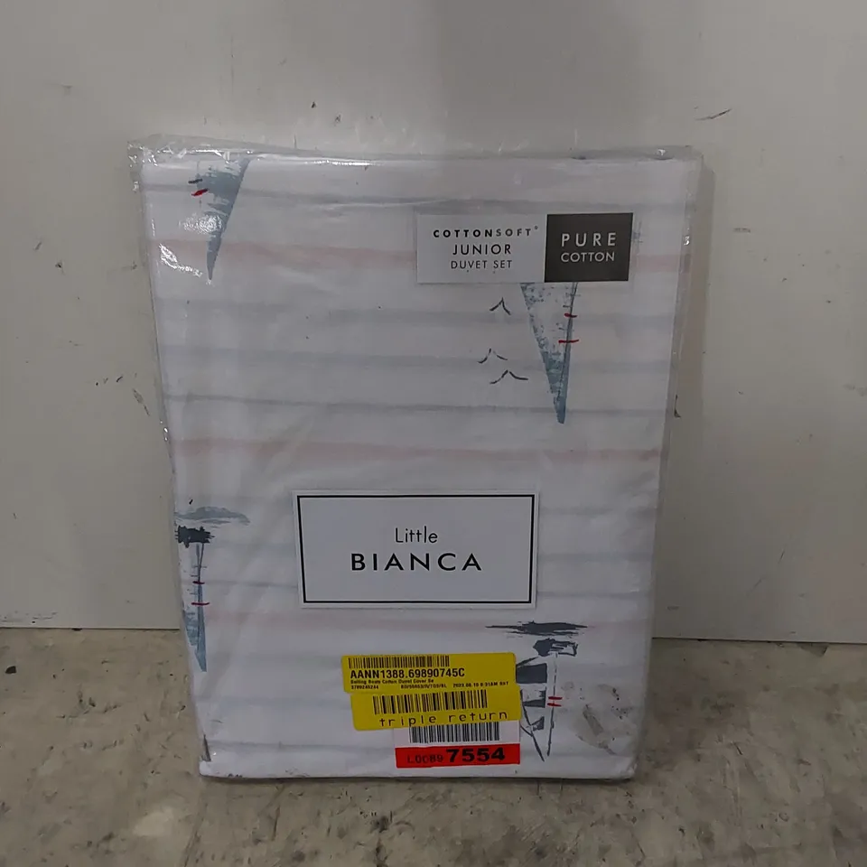 BAGGED SAILING BOATS COTTON DUVET COVER SET // SIZE: JUNIOR 120 X 150cm