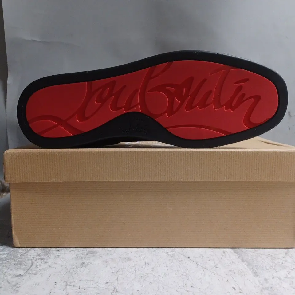 BOXED PAIR OF CHRISTIAN LOUBOUTIN SHOES IN BLACK W. SPIKE DETAIL SIZE UNSPECIFIED