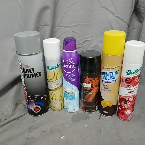APPROXIMATELY 12 ASSORTED AEROSOLS TO INCLUDE BATISTE DRY SHAMPOO, FURNITURE POLISH, SOFT & GENTLE COTTON TOUCH, ETC - COLLECTION ONLY