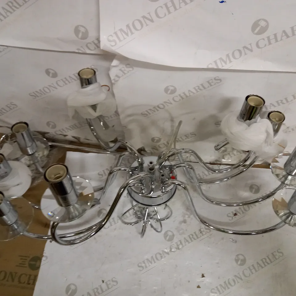 SILVER CHANDELIER WITH GLASS ACCENTS & GLASS BALL 