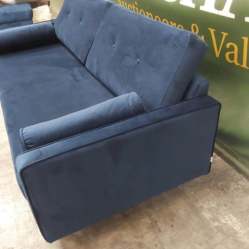 JACQUELYN 3 SEATER UPHOLSTERED SOFA - NAVY VELVET