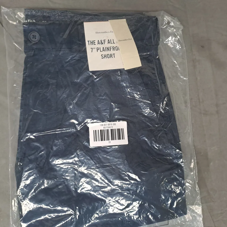 ABERCROMBIE & FITCH THE A&F ALL DAY 7" PLAINFRONT SHORT IN DARK NAVY SIZE 33