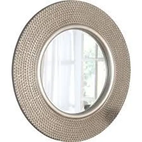 BOXED YEARN SILVER CHAMPAGNE INDUSTRIAL BOBBLE ROUND WALL MIRROR 79cm