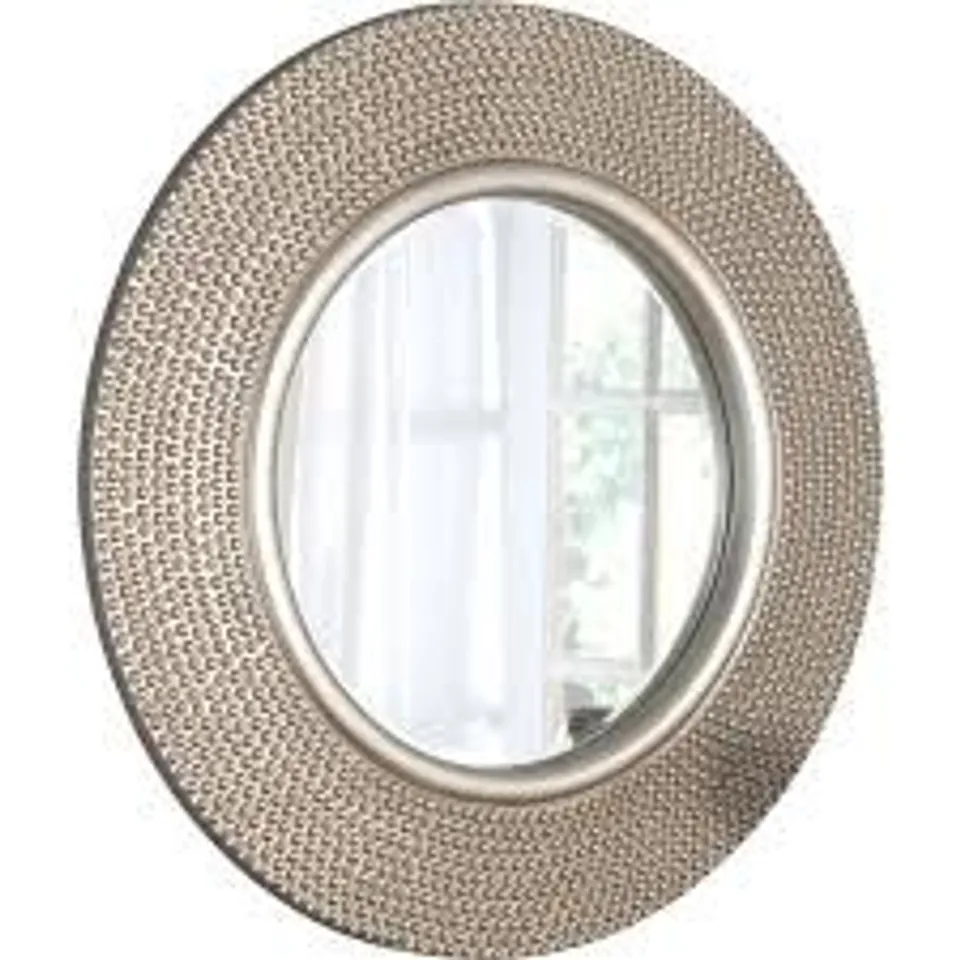 BOXED YEARN SILVER CHAMPAGNE INDUSTRIAL BOBBLE ROUND WALL MIRROR 79cm