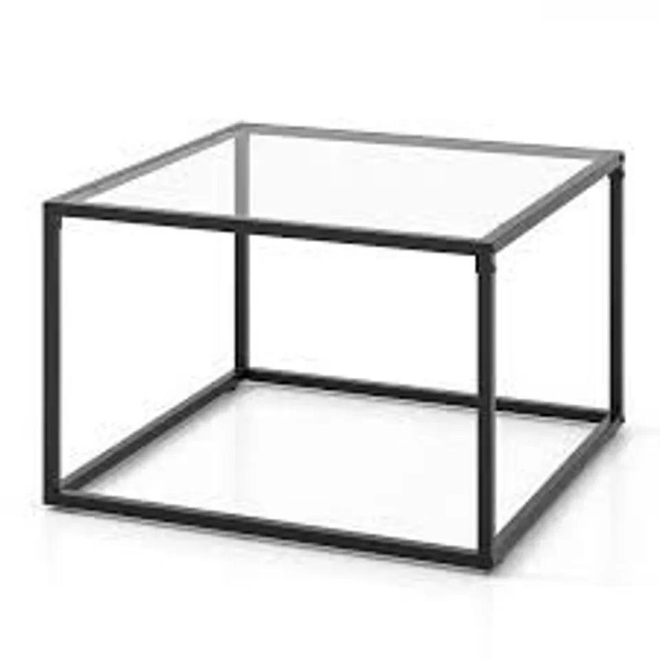 BOXED 70cm MODERN SQUARE COFFEE TABLE WITH METAL FRAME - TRANSPARENT