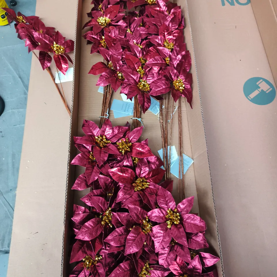GISELA GRAHAM LONDON - ARTIFICIAL PINK POINSETTIA CHRISTMAS DECORATION – BOX OF 12 PCS 