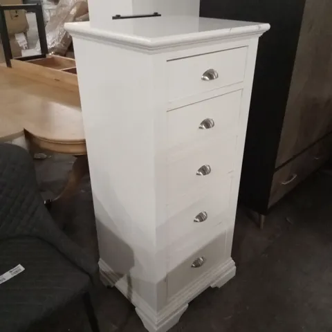 QUALITY DESIGNER HAMPSTEAD WHITE 5 DRAWER TALL CHEST