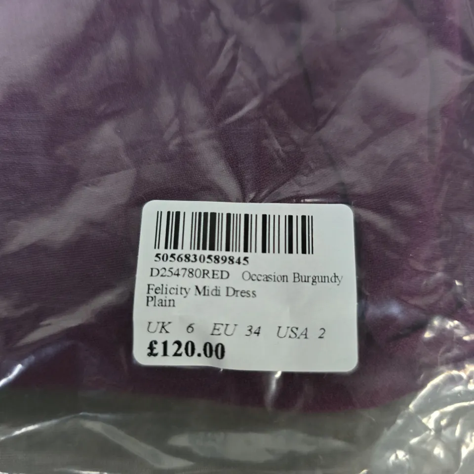 NOBODY'S CHILD FELICITY MIDI DRESS – BURGUNDY, UK 6 (EU 34)