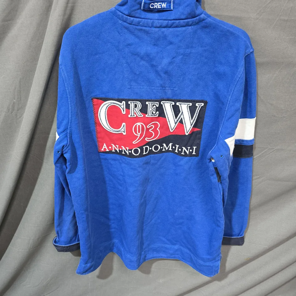 CREW CLOTHING COMPANY BLUE RUGBY-STYLE TOP, XL, CREST PATCH WITH 'CREW 93 ANNO DOMINI'