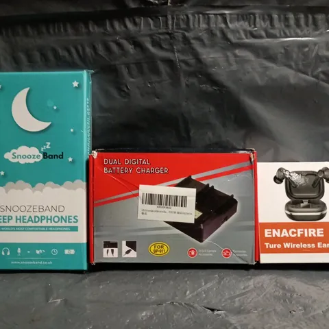 BOX OF APPROXIMATELY 10 ASSORTED TRUE WIRELESS EARBUDS, BATTERY CHARGER, SLEEP HEADPHONES, ETC