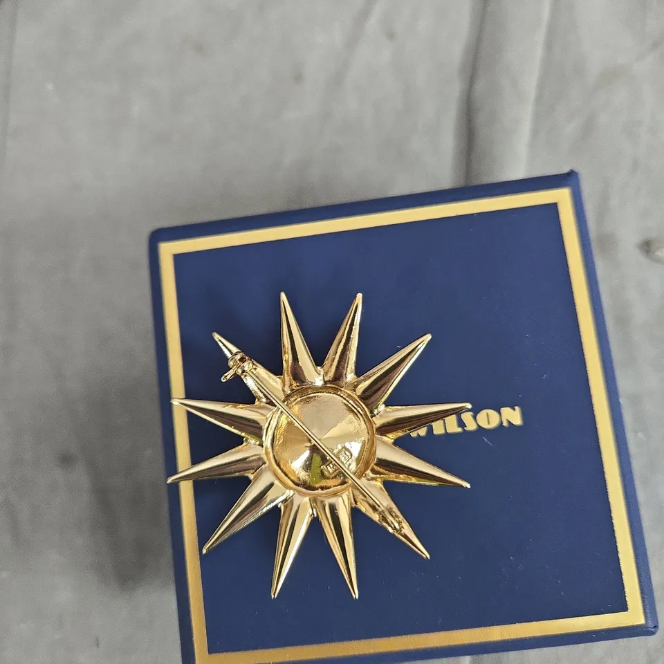 BUTLER & WILSON STARBURST CRYSTAL BROOCH – BLUE, BOXED