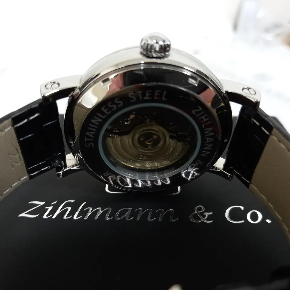 ZIHLMANN AND CO WATCH - STARRY NIGHT PAINTING FACE - CHROME BEZEL - BLACK STRAP