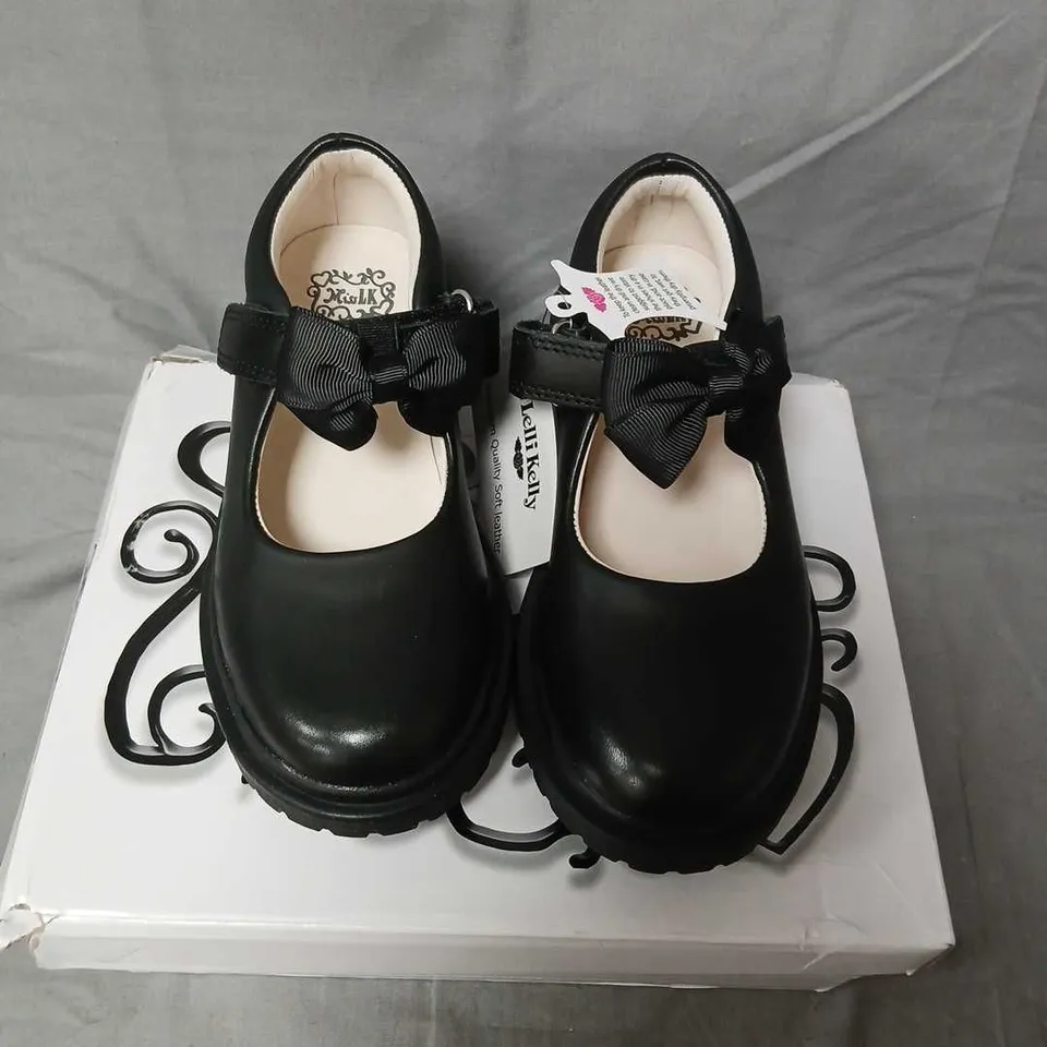 MISS LK GIRLS' BLACK LEATHER MARY JANE SHOES WITH BOW – SIZE 29