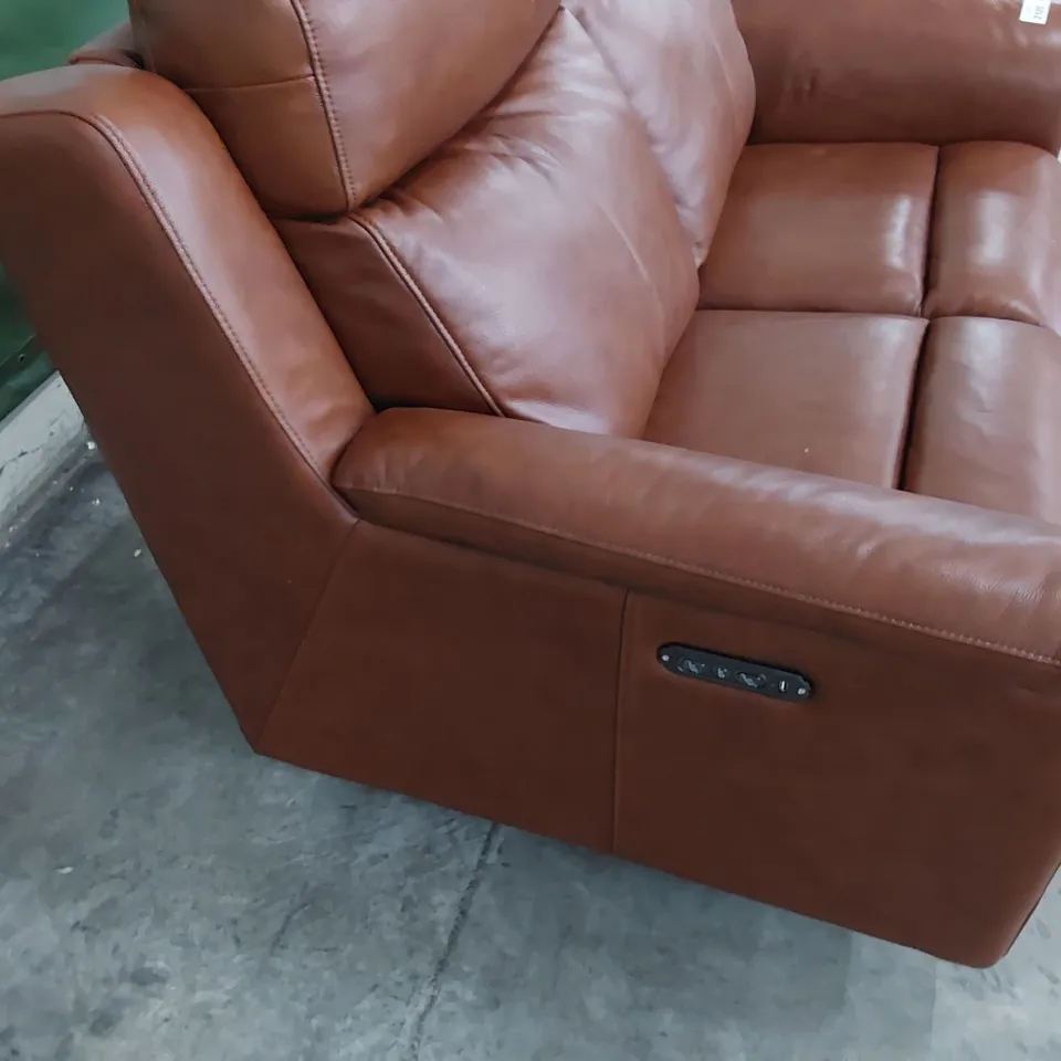 DESIGNER POWER RECLINING TWO SEATER SOFA CHESTNUT LEATHER 