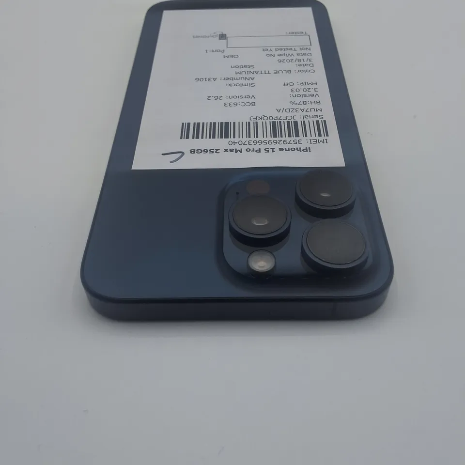 UNBOXED APPLE IPHONE 15 PRO MAX 256GB IN BLUE TITANIUM - A3106