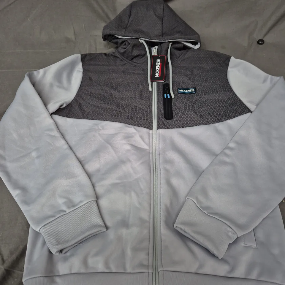 MCKENZIE MEN’S HOODED ZIP JACKET – GREY/CHARCOAL, SIZE MED