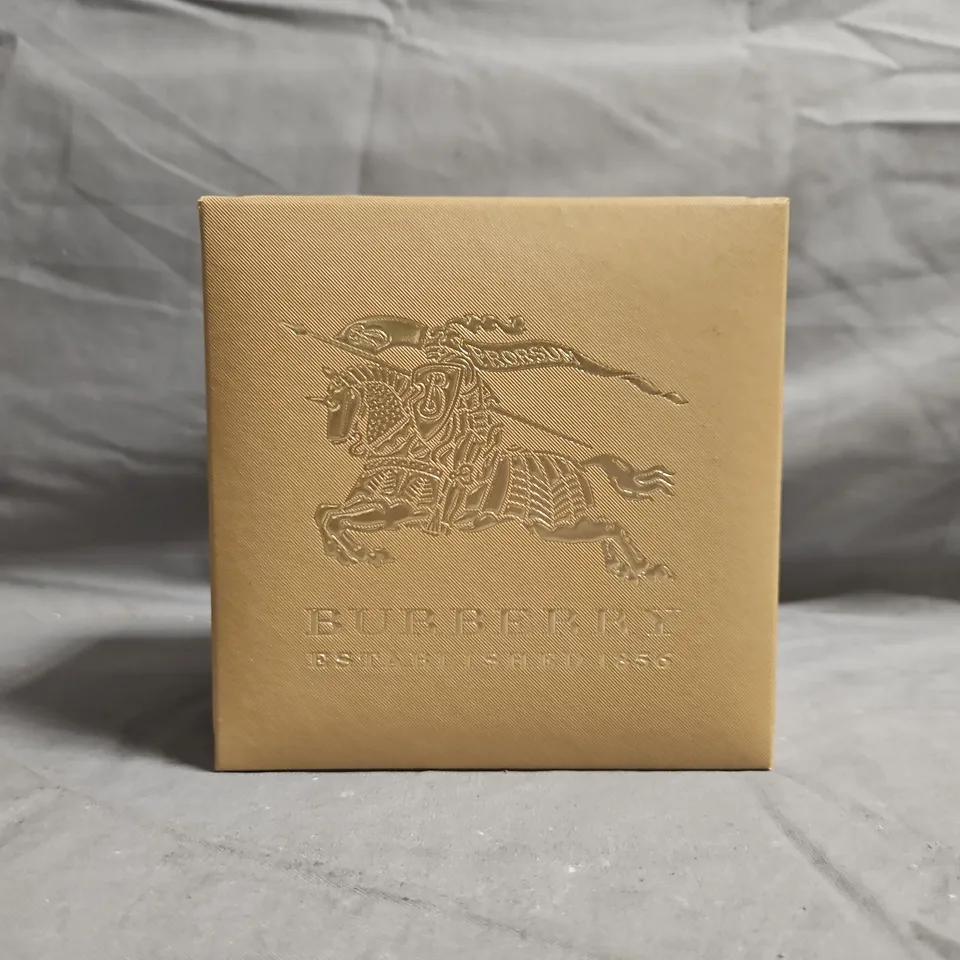 BURBERRY RECTANGULAR GOLD-TONE WATCH WITH BURBERRY CHECK STRAP