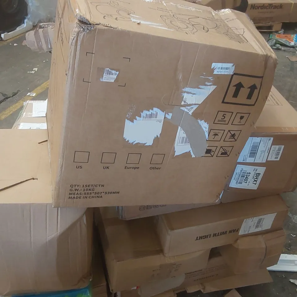 PALLET CONTAINING A LARGE QUANTITY OF ASSORTED ITEMS INCLUDING: STEAM CLEANER, AUTOMATIC CAT LITTER BOX, MONITOR ECT