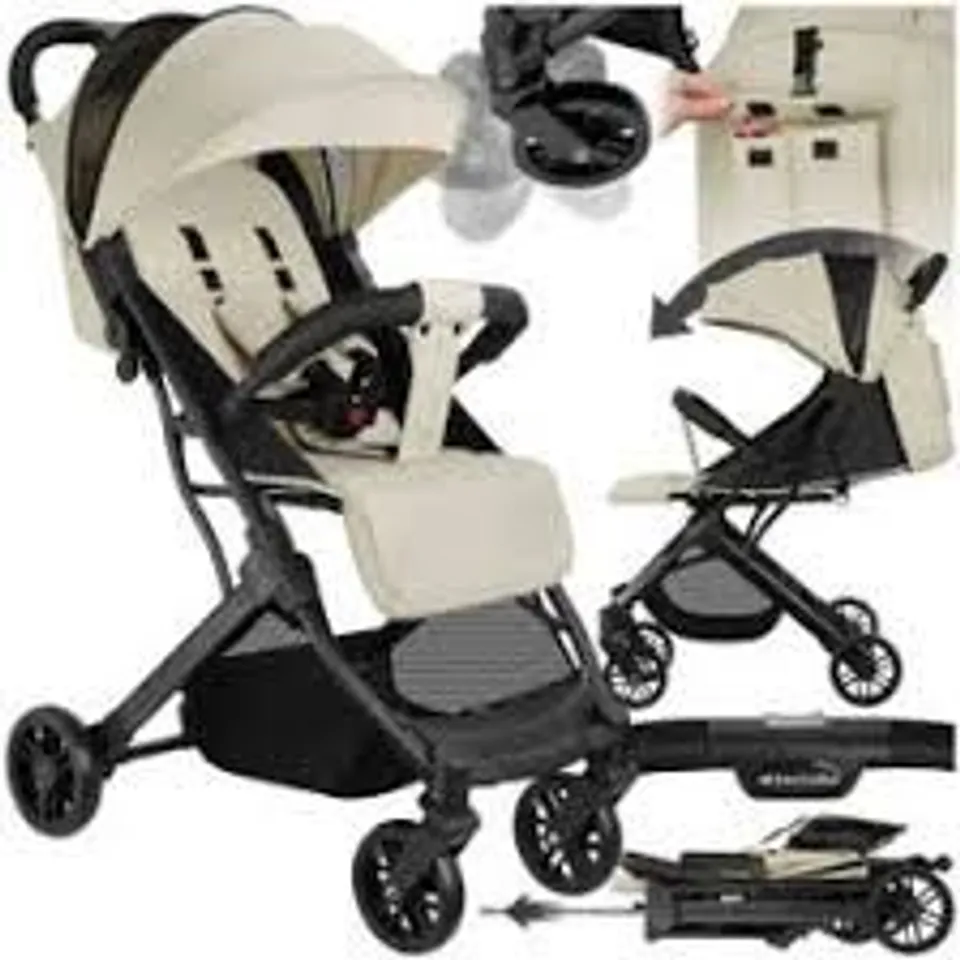 BOXED COSTWAY FOLDING PUSHCHAIR WITH ADJUSTABLE BACKREST AND FOOTREST - BEIGE