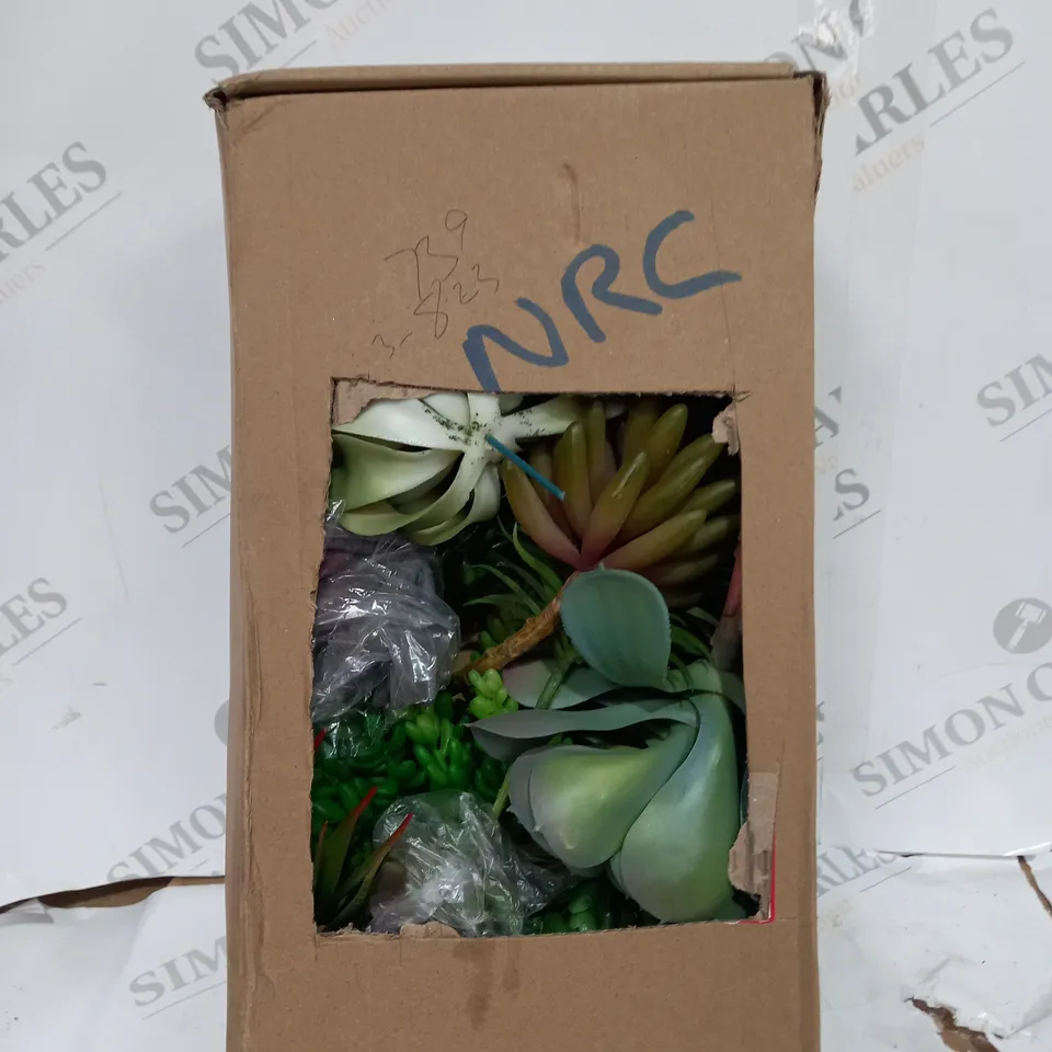 BOX OF FAUX PLANTS AND LEAVES 