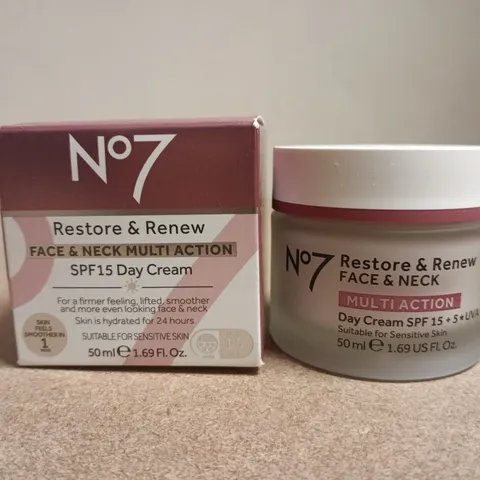 NO7 RESTORE & RENEW FACE & NECK MULTI ACTION DAY CREAM SPF 15, 50 ML – BOXED