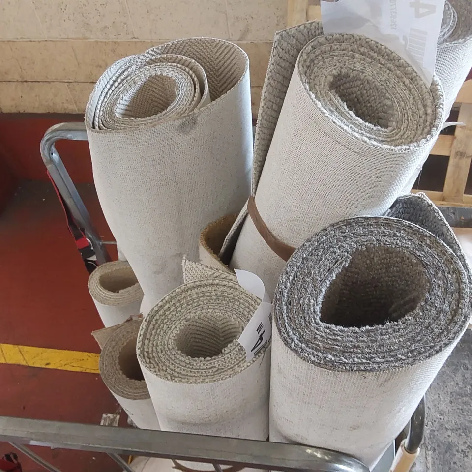 CAGE CONTAINING A LARGE ASSORTMENT OF SMALL CARPETS/CARPET CUT-OFFS // CAGE NOT INCLUDED 