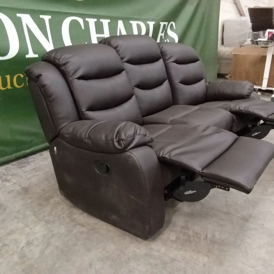 ALBION LUXURY FAUX LEATHER 3 SEATER HIGH BACK MANUAL RECLINER SOFA - CHOCOLATE RRP £749