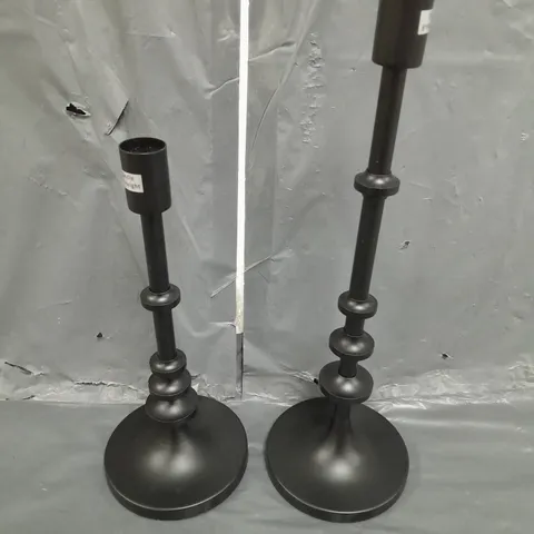 BOXED SET OF 2 BLACK METAL CANDLE HOLDERS