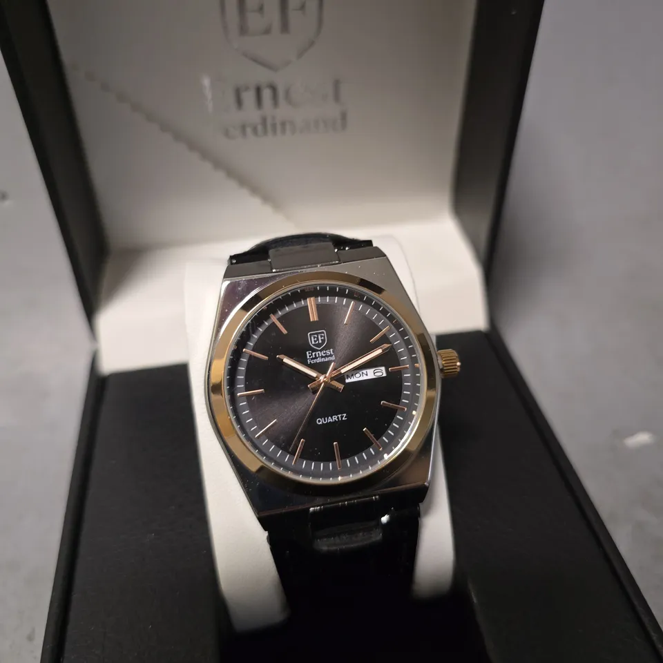 ERNEST FERDINAND WATCH – DAY DATE CALENDAR DIAL – LEATHER STRAP – 3ATM WATER RESISTANT - GIFT BOX