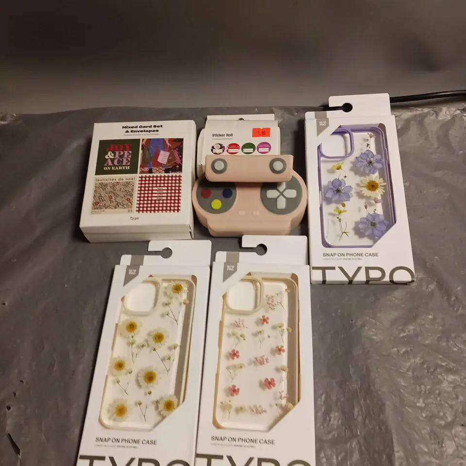 MEDIUM BOX OF APPROXIMATELY 20 ASSORTED HOUSEHOLD ITEMS TO INCLUDE PHONE CASES, CARDS AND STICKER ROLL