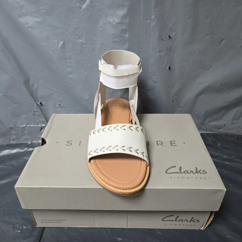 BOXED PAIR OF CLARKS MARITIME MAY SANDALS IN OF WHITE LEATHER - UK 6.5