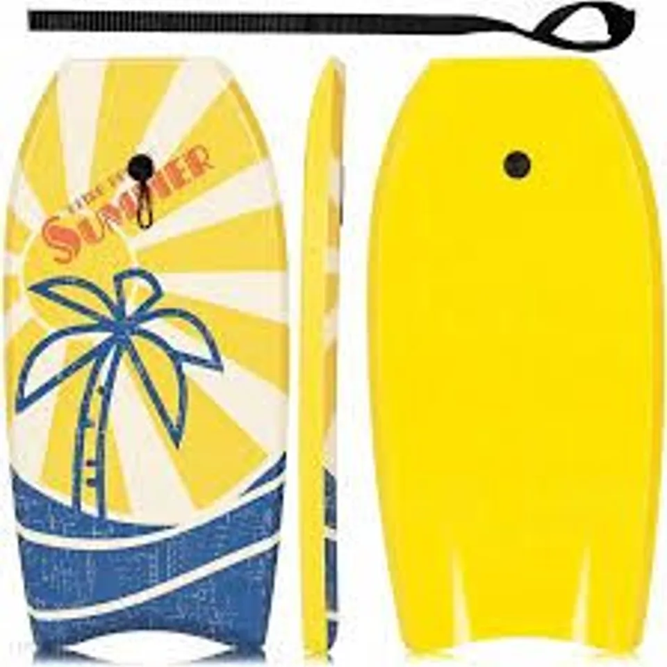 BOXED COSTWAY SURFBOARD FOAMIE LIGHTWEIGHT BODYBOARD SURFING BEACH OCEAN LEASH EPS CORE - YELLOW