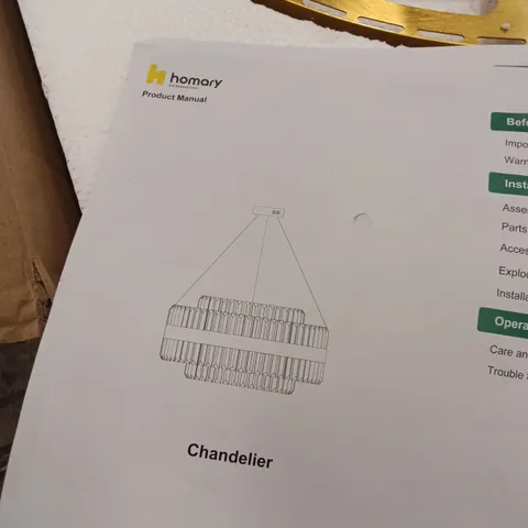 BOXED HOMARY CHANDELIER LIGHT PENDANT - GOLD/GLASS (1 BOX)