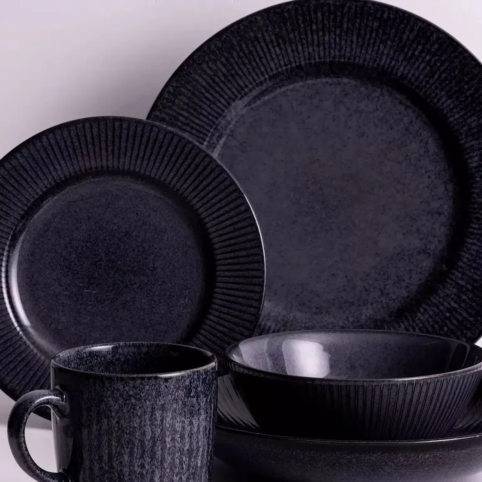 MASON CASH REACTIVE LINEAR 12-PIECE DINNER SET IN BLACK