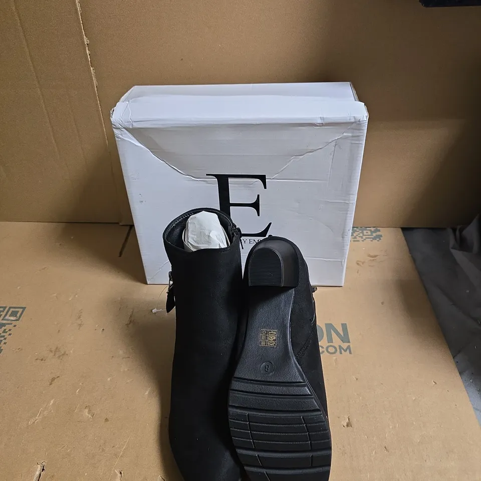 E. SHOES BY EMMA BLACK SUEDE ANKLE BOOT – UK SIZE 8