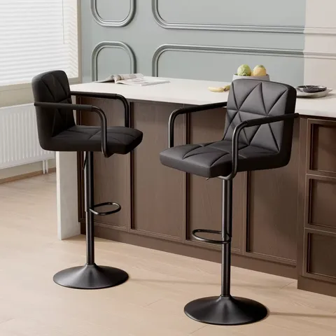 BOXED MODERN OUTDOOR, PU LEATHER BAR STOOLS (SET OF 2) - BLACK (1 BOX)