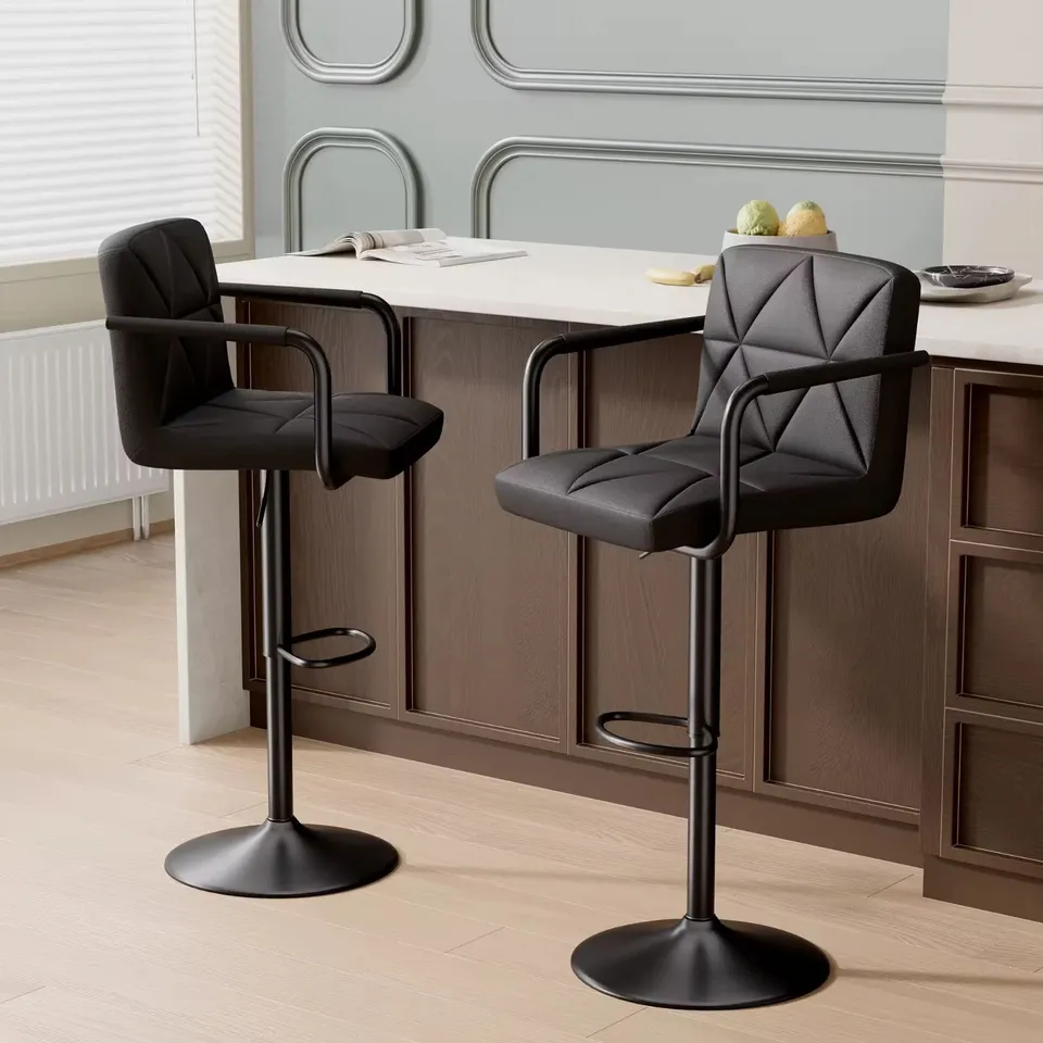 BOXED MODERN OUTDOOR, PU LEATHER BAR STOOLS (SET OF 2) - BLACK (1 BOX)