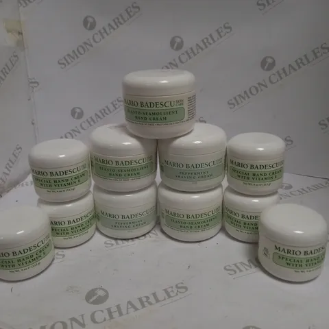 11 ASSORTED MARIO BODESCU ITEMS TO INCLUDE: SPECIAL HAND CREAM WITH VITAMIN E, PEPPERMINT SHAVING CREAM