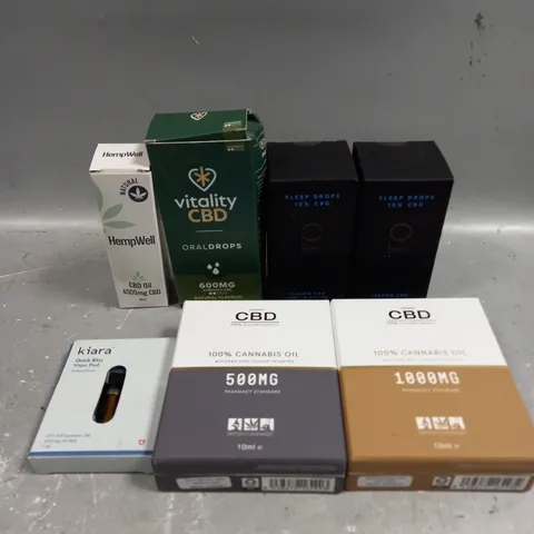 7 X ASSORTED CBD SUPPLEMENT PRODUCTS TO INCLUDE, VAPE POD, OIL, ORAL DROPS ETC - COLLECTION ONLY